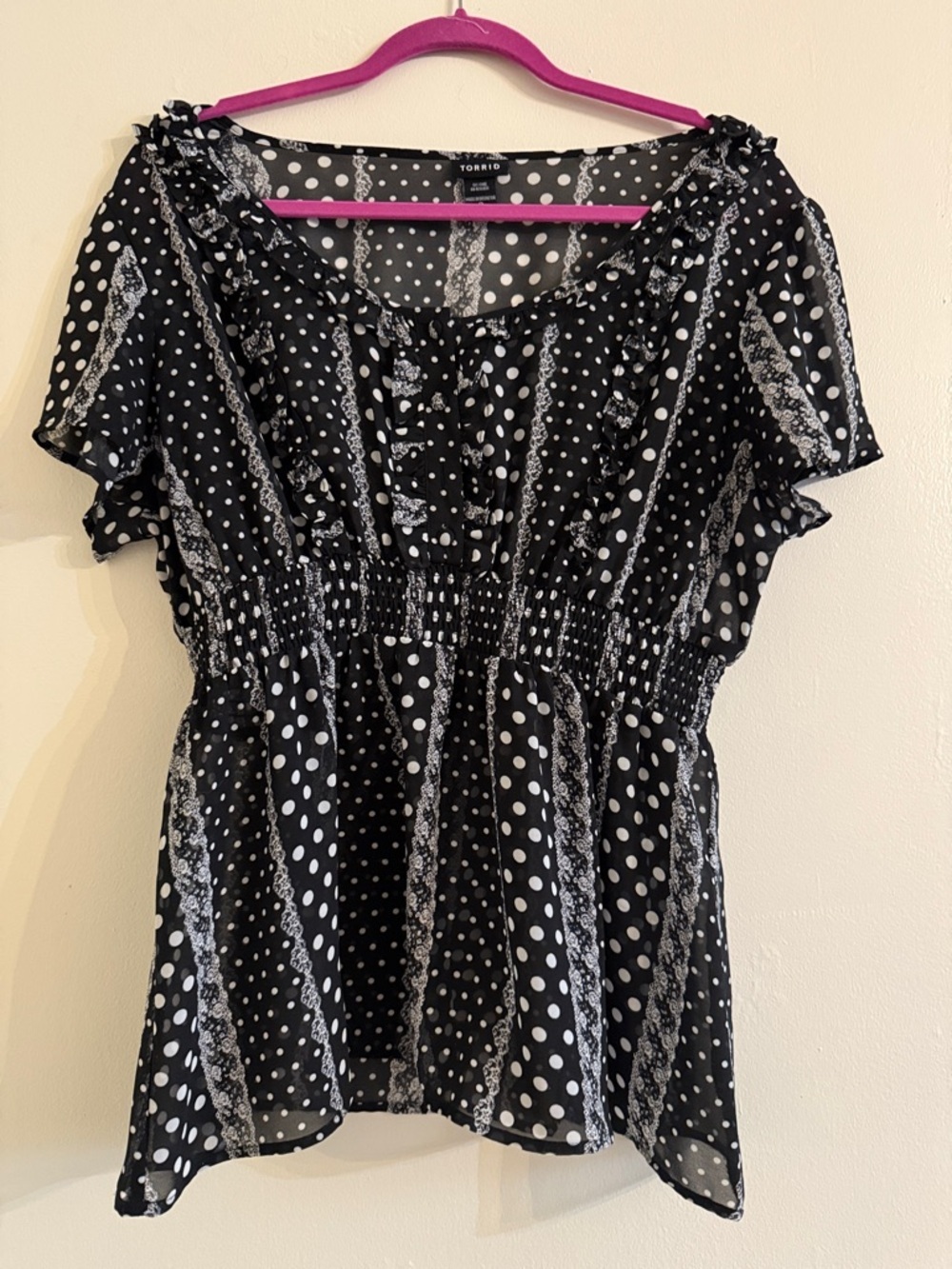 torrid Black and White Polka Dot Smocked Peplum Blouse NWOT